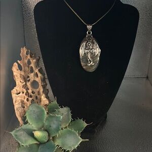 Grim reaper with large Labradorite stone  Pendant Necklace